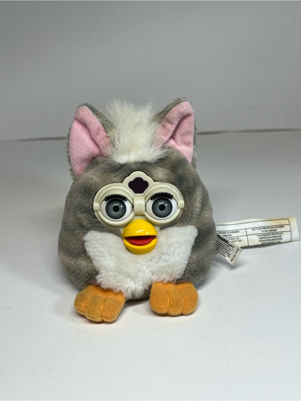 Vintage 1999 Furby Buddies 70-700 Grey & White Blue / Grey Eyes Plush Bean Bag